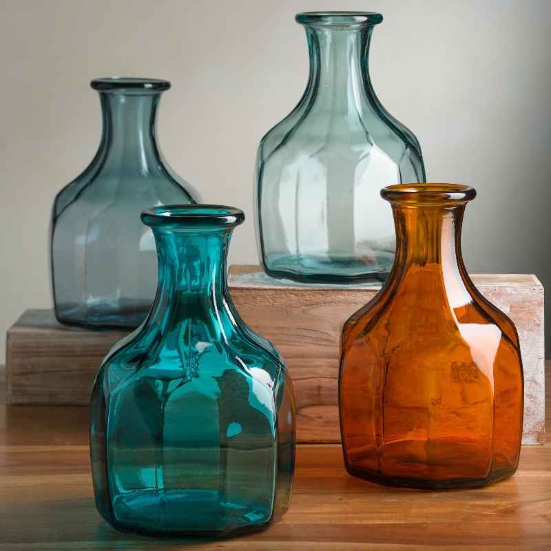 Zeta Geometric Recycled Glass Vase - Smoky Blue